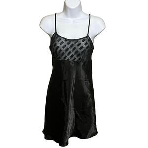 Vtg 90s Victoria Secret Gold Label Black Satin & Lace Babydoll Slip Nightgown S